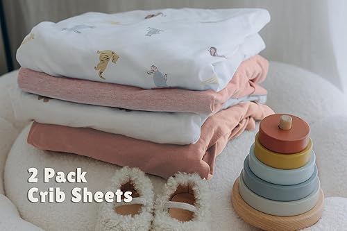 Vista 32 de Dreamology Pack and Play Sheets - Juego de 2 sábanas para cuna, suaves, 100% algodón, sábanas de colchón de bebé para niños, niñas, paquete y juego
