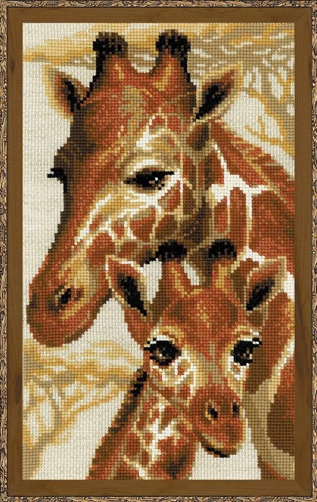 RIOLIS - Giraffes - Counted Cross Stitch Kit - 8¾ x 15 Zweigart 10 ct. flaxen AIDA 11 Colors