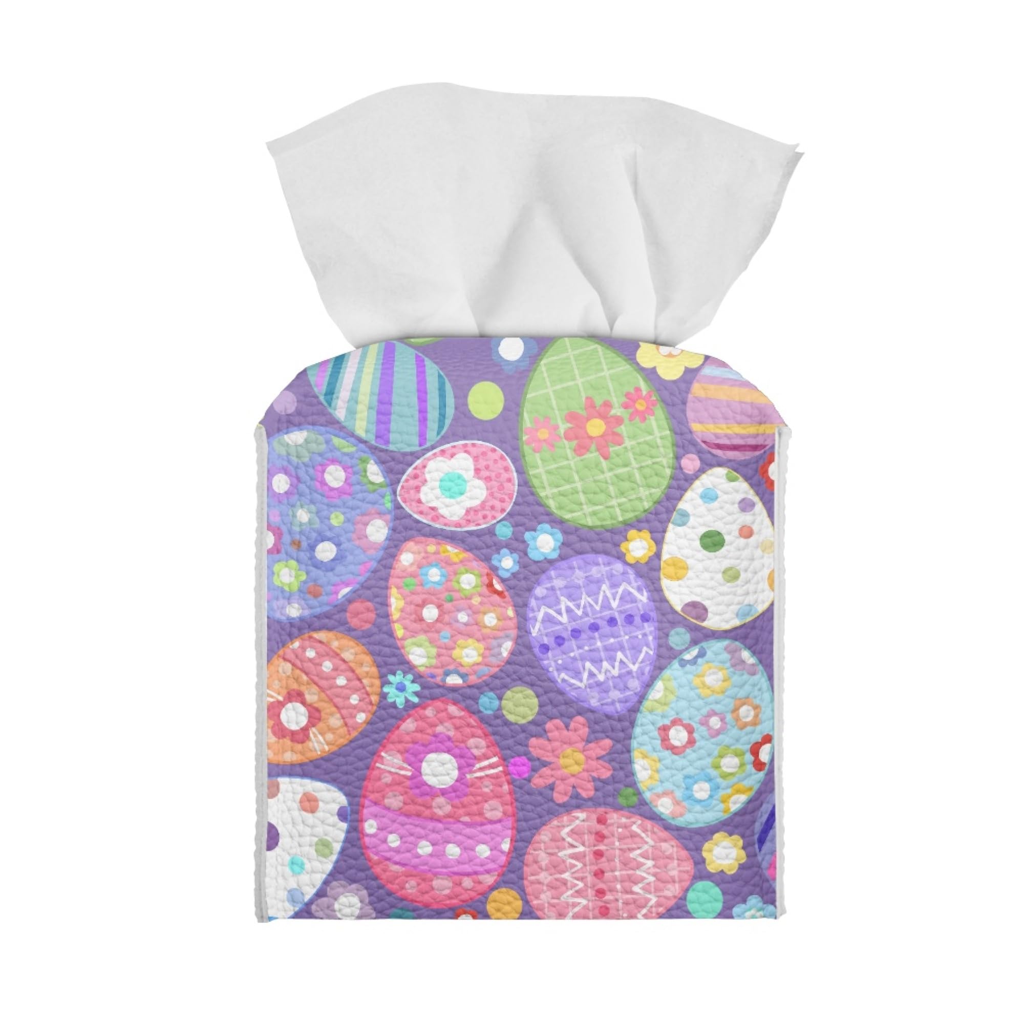 Zanxiantu Easter Egg Leather Tissue Box Cover Square Tissue Box Holder Home Decorative Paper Organizer Dispenser Bathroom Car Office Tissue Cube Box Cover Easter Decoration