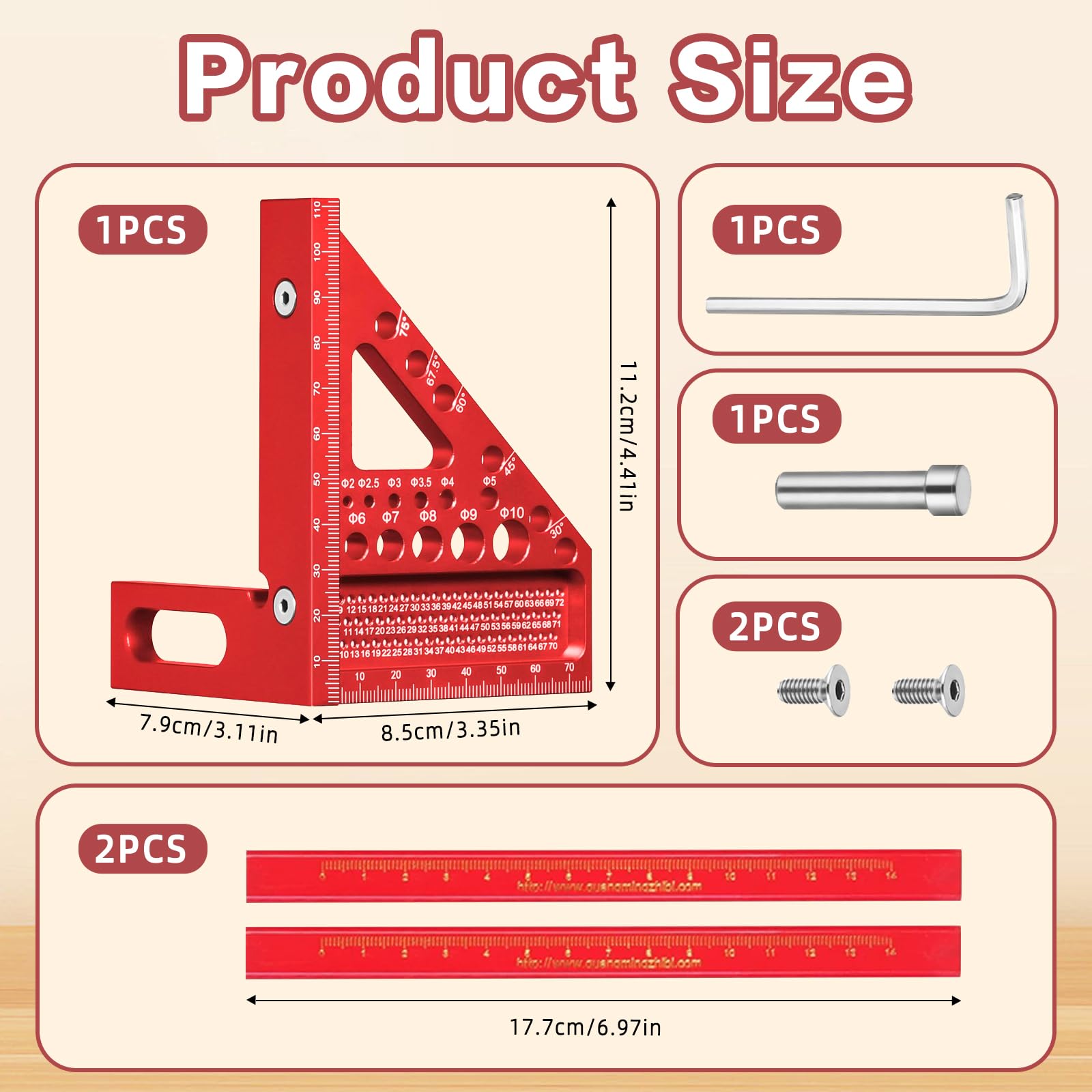 TPTGIAR Woodworking Right Angle Triangle Ruler, 22.5-90° Multi Angle Measurement Tool, High Precision Speed Square - Image 2