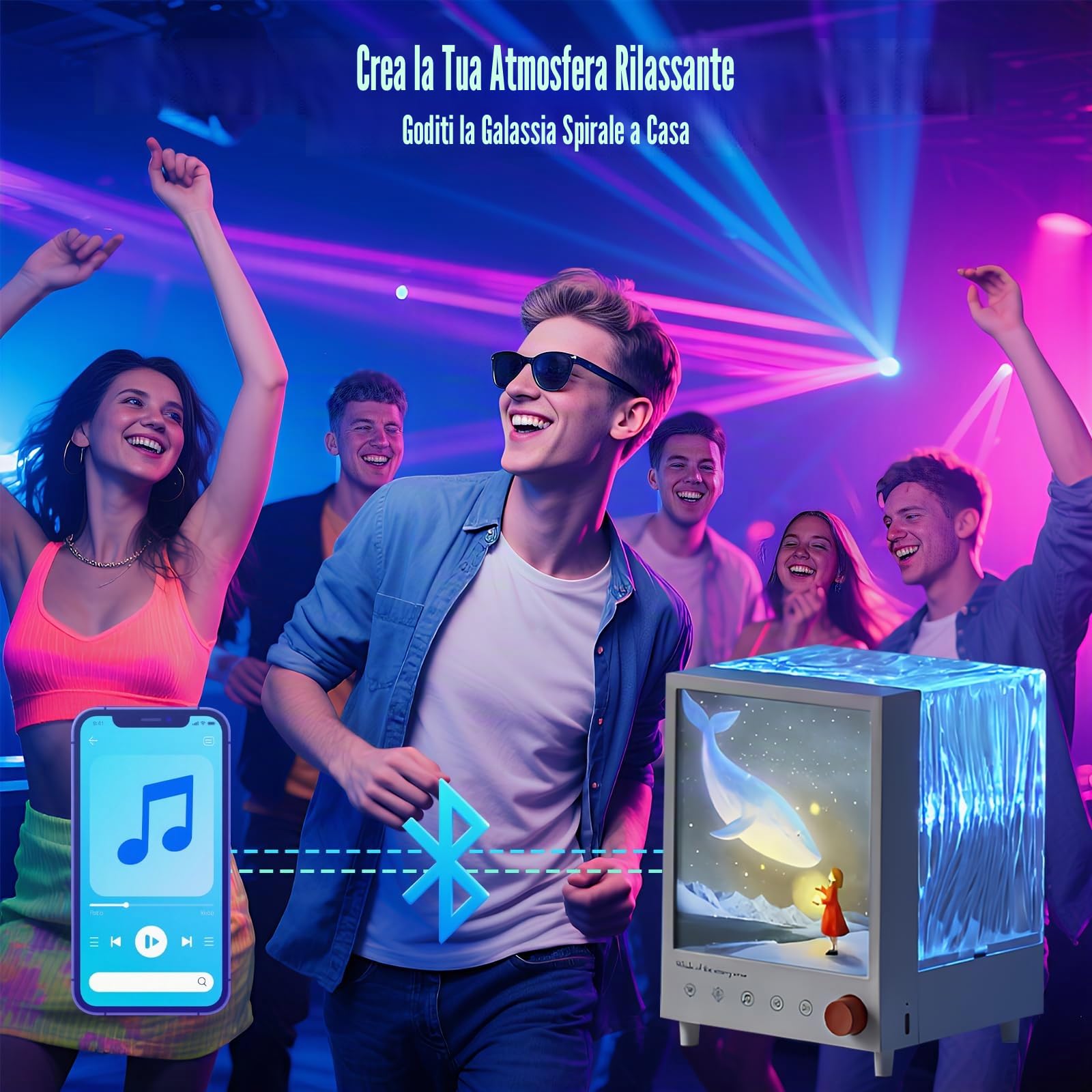 Proiettore Nordlicht Aurora Light, luce notturna a LED proiettore Aurora con 7 effetti di luce e pittura luminosa, con musica Bluetooth, adatto per decorazione cameretta dei bambini, feste, regali per