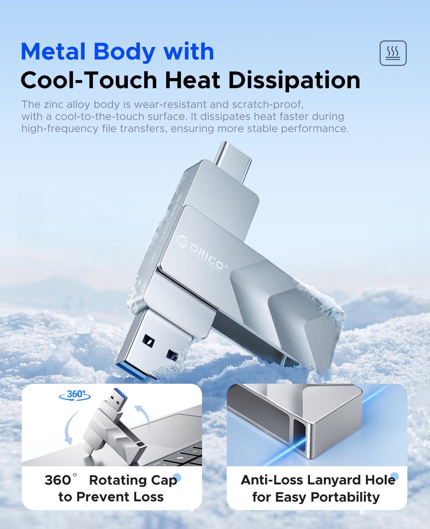 ORICO Clé USB 32Go, Cle USB C Double connecteur USB 3.2 Gen 1 Type-A et USB-C, Vitesse de Lecture 150 Mo/s, Fonction OTG, Compatible avec Android, iPhone 15/16/17, MacBook, iPad, Tablette - 3