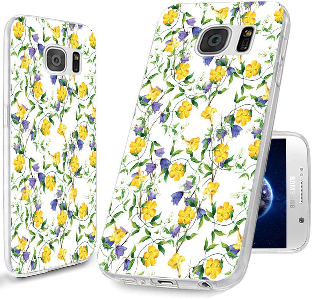 ChiChiC S7 Case,Galaxy S7 Case,360 Full Protective Anti Scratch Slim Flexible Soft TPU Gel Rubber Clear Cases Cover with Design for Samsung Galaxy S7,Yellow Purple Flower on White