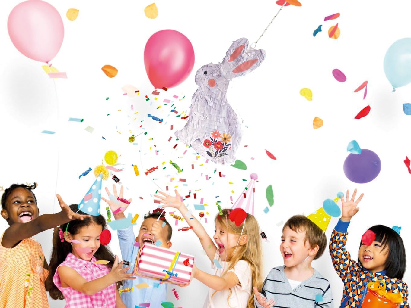Easter Bunny Pinata for Kids – Cute Rabbit Spring Piñata with Rope for Birthday Party, Baby Shower, School Activities, Easter Sunday & Bunny Theme Party Décor