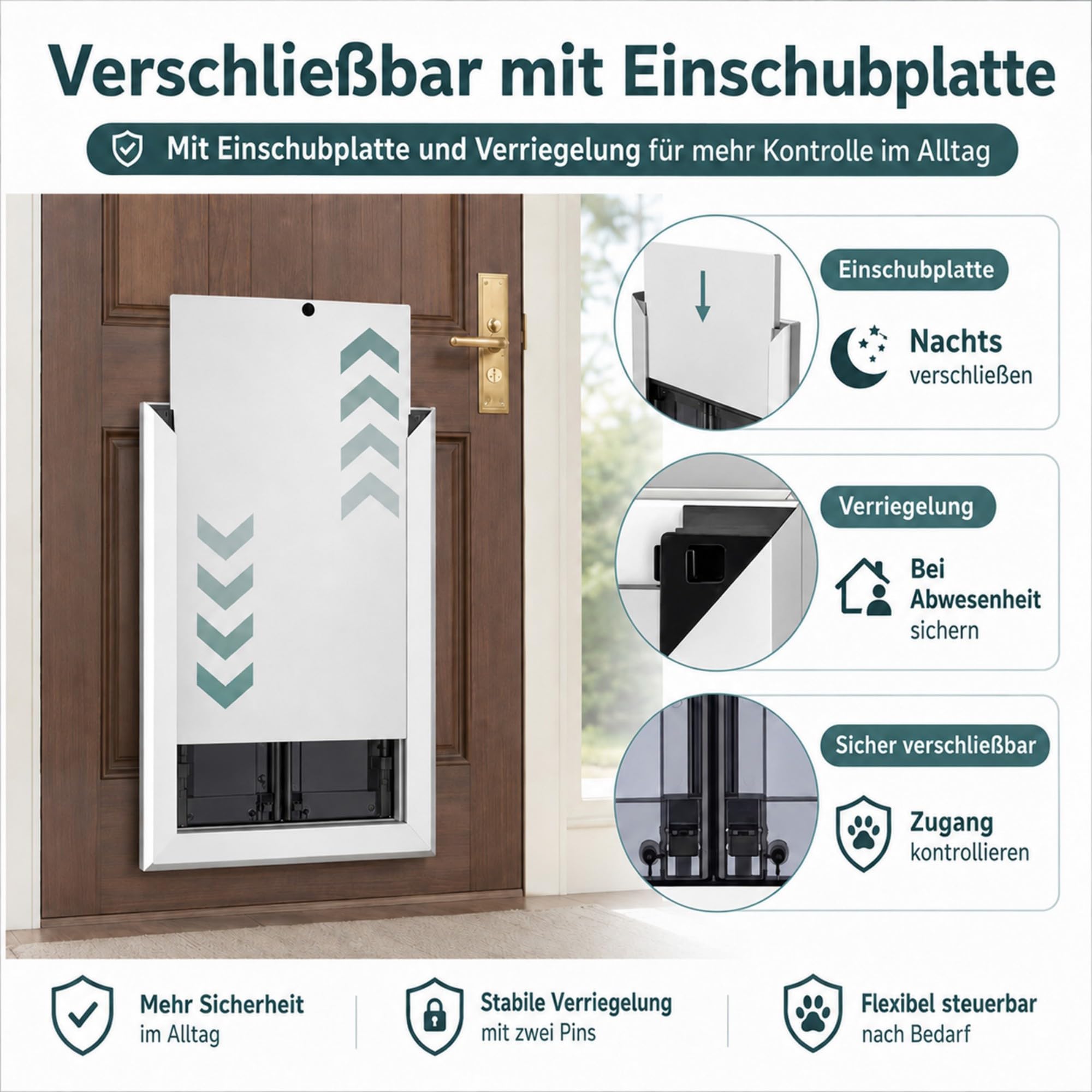 Aluminium Hundeklappe für große Hunde bis 45 kg, Hundetür groß mit 2 selbstschließenden Magnetklappen, Einschubplatte & Sicherheitsschloss, Wind- und regendicht für Tür & Wand