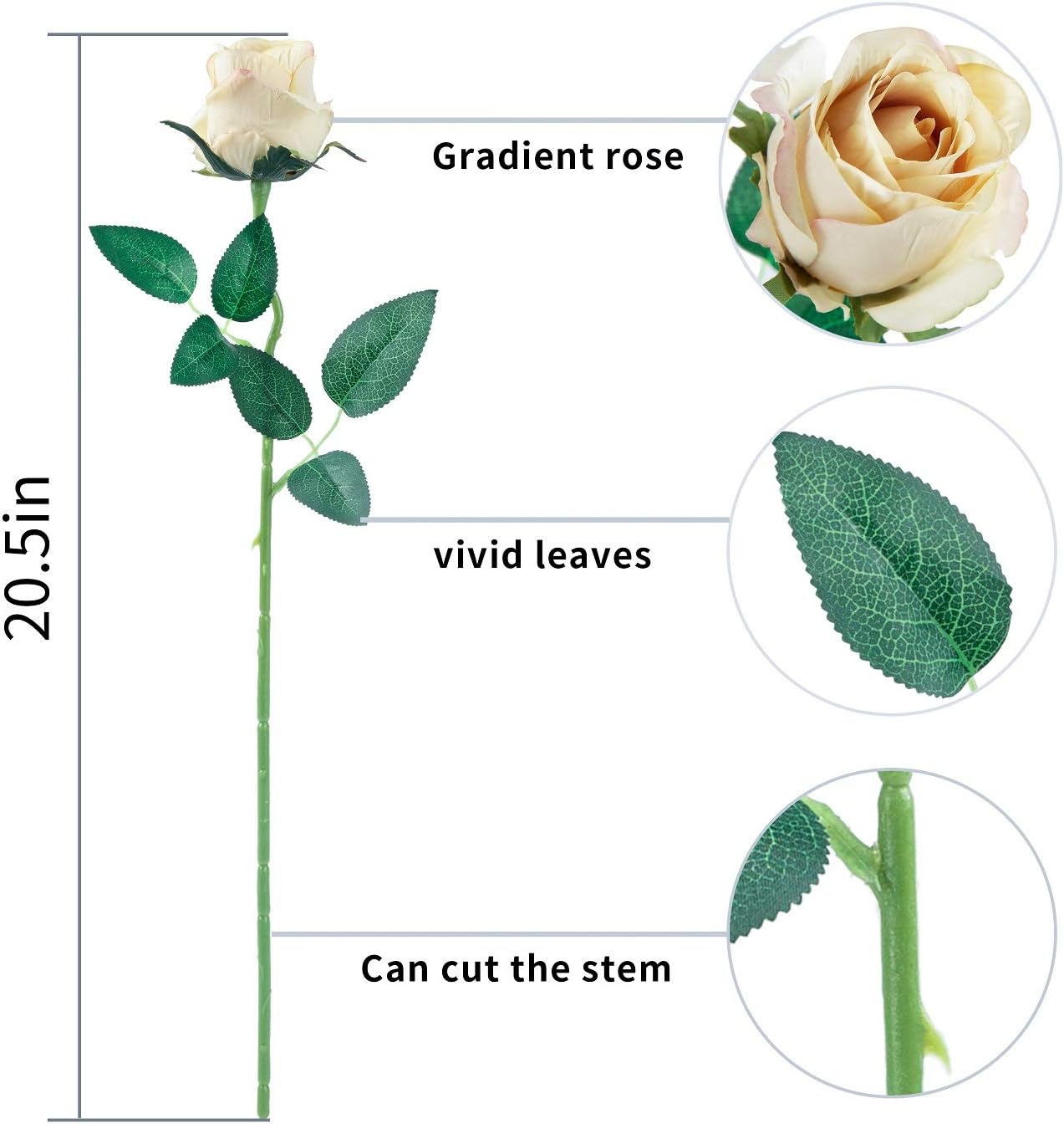 Flojery 10pcs Artificial Rose Flowers Long Stem Fake Silk Roses for DIY Wedding Bouquet Table Centerpiece Home Decor,Champagne - Image 6