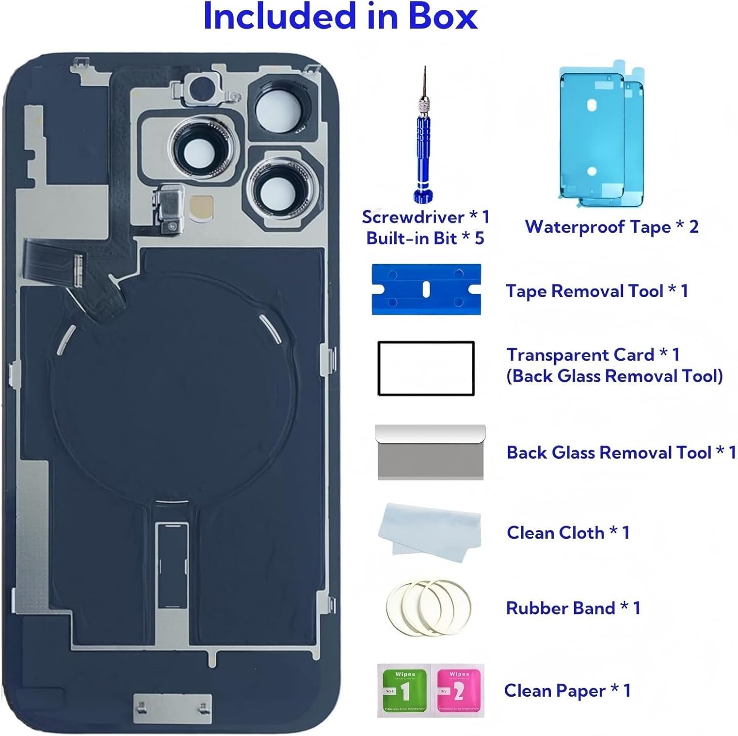 16 Pro Max Back Glass Replacement for iPhone 16 Pro Max Back Cover Glass (6.9 Inches) with Pre-Installed Tape + Installation Instruction + Repair Tools (Black Titanium-with Flex Cable)