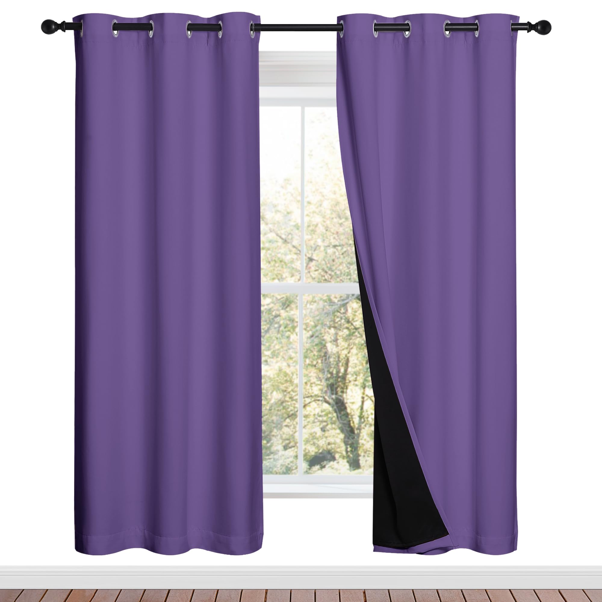 NICETOWN Lilac Purple Full Shade Curtain Panels, Pair of Energy Smart &amp; Noise Blocking Out Blackout Drapes for Dining Room Window, Thermal Insulated Guest Room Lined Window Dressing(42 x 72 inch)