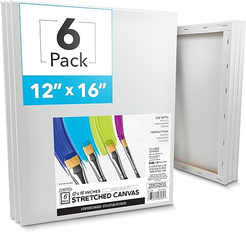 ArtSkills Lienzos estirados para pintar, suministros de pintura en lienzo de 12 x 16 pulgadas para artistas, paquete de lienzo en blanco, paquete de