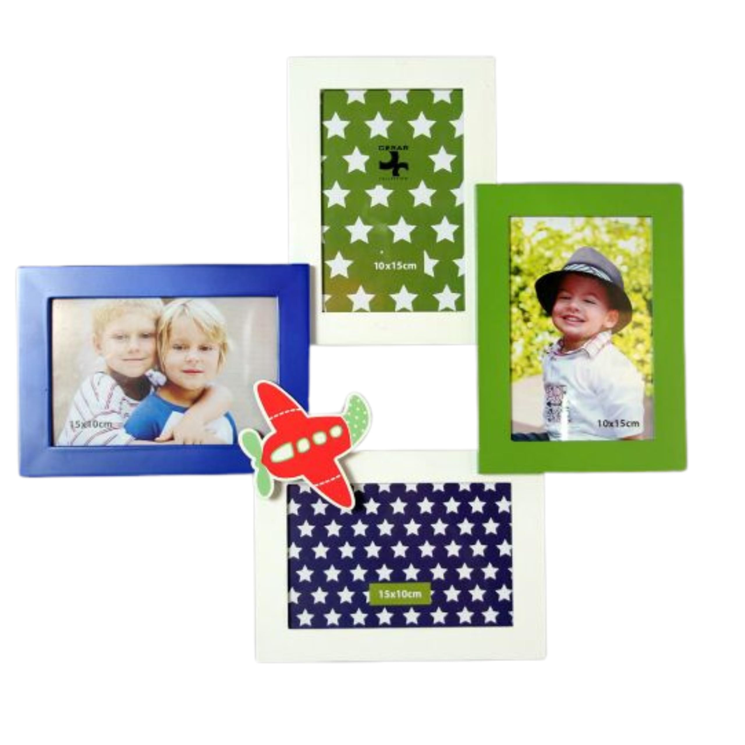 Cadre photo multiple Avion bleu et vert, cadeau de naissance idéal