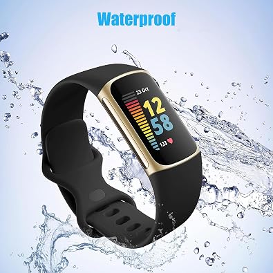 2 Pack Waterproof Bands Compatible with Fitbit Charge 6 / Charge 5 Bands | Soft Silicone Breathable Sports Adjustable Replacement Wristbands for Women Men