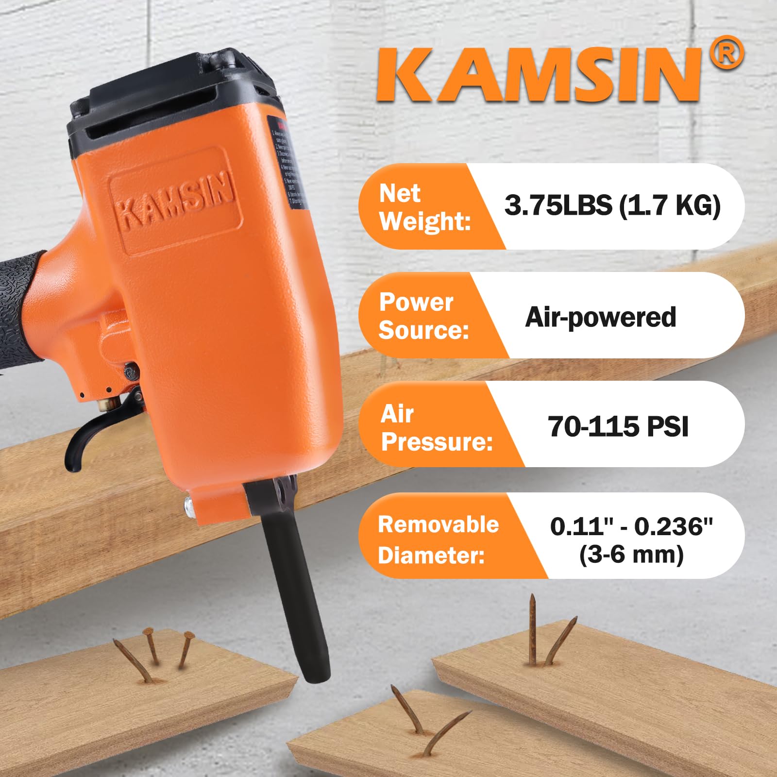 KAMSIN KT50 Pistola Neumática Extractora de Clavos de Gran Potencia con Gatillo de Seguridad, Clavadora Neumática de Gran Potencia, Extractor Neumático de Clavos