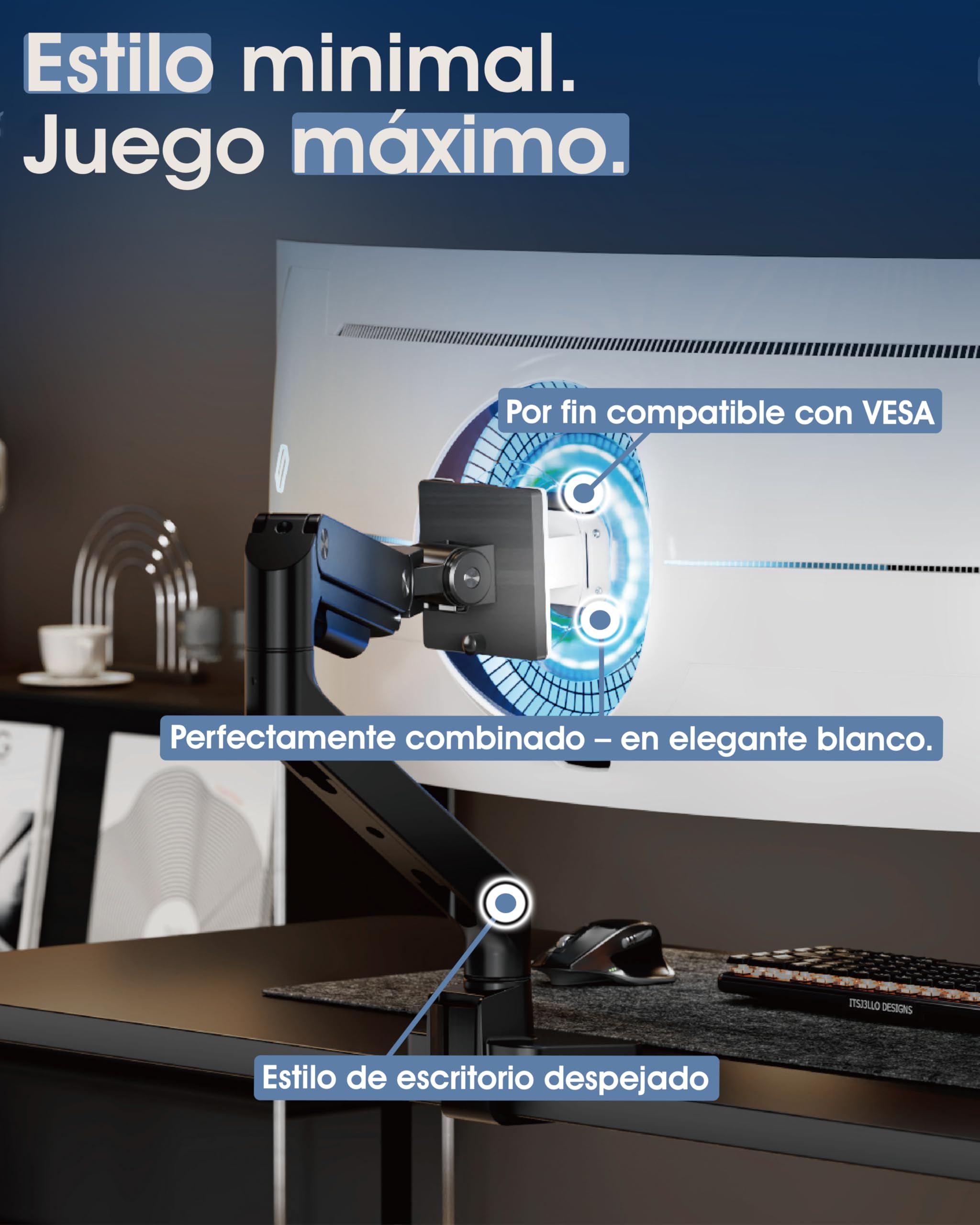 3IDEE Adaptador VESA Compatible con Monitor Samsung Odyssey G9, Neo G9, G8, Neo G8 y más - para Monitor Curvo de 49/57 Pulgadas - Capacidad de Carga Extrema de hasta 30 kg - VESA 100x100 - Blanco