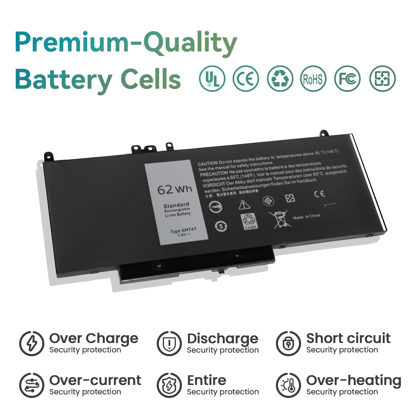 K KYUER 62WH 6MT4T High Capacity Batterie pour Dell Latitude E5470 E5570 E5270 Precision 15 3510 Mobile Workstation WYJC2 VMKXM 7V69Y TXF9M 0C1P4 79VRK 07V69Y 451-BBTW 451-BBUN 451-BBUQ 535NC HK6DV
