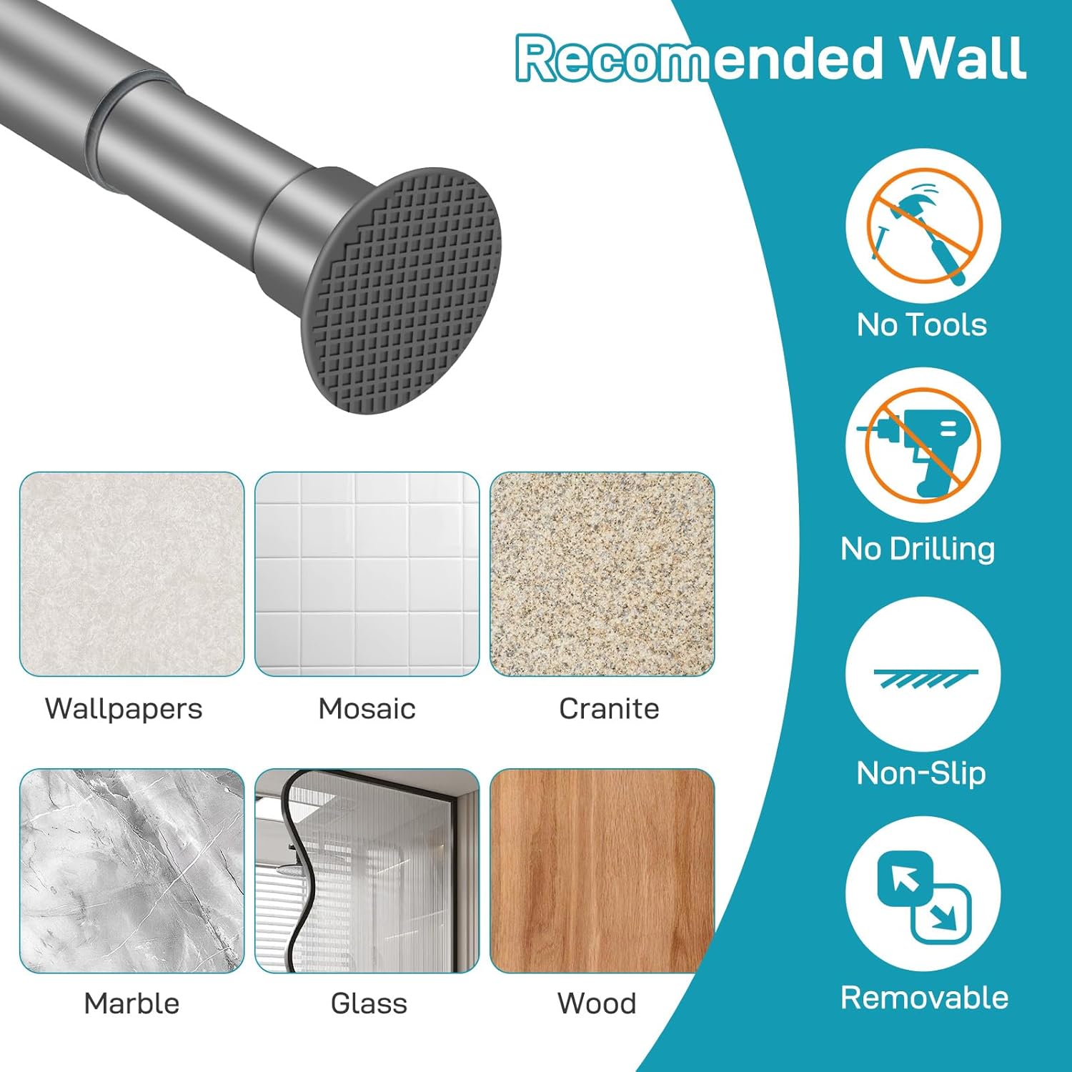 Grey Shower Curtain Rod 28"-89.5", Never Rust Anti-Slip Adjustable Tension Curtain Rods No Drilling, Heavy Duty 1" diameter Spring Tension Rod for Bathroom/Closet/Windows/Room Divider