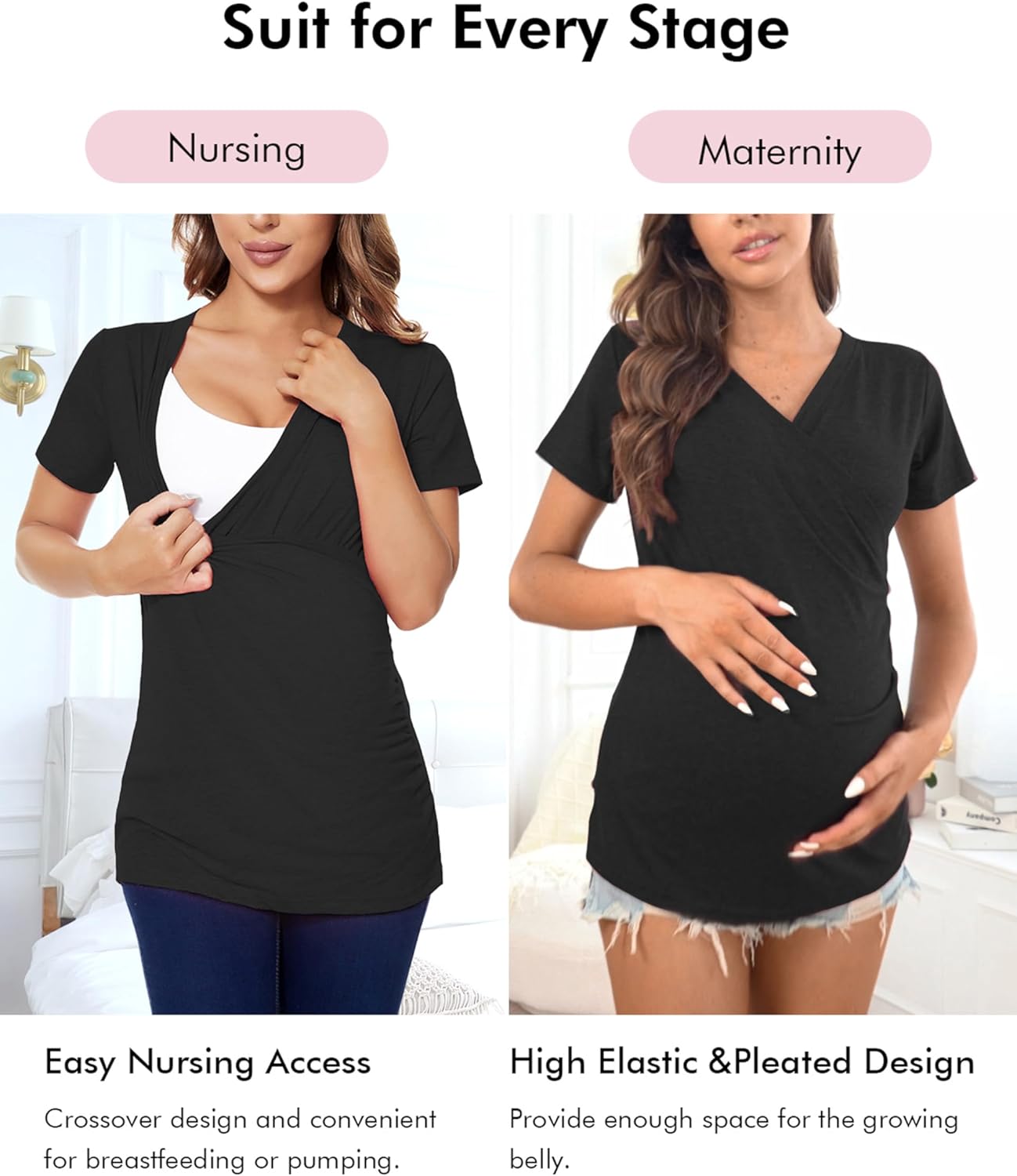 Liu & Qu Womens Maternity Nursing Tops Short Sleeve Breastfeeding Shirts Heather V Neck Clothes - Image 6