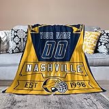Ship Next Day Nashville Custom City Hockey Throw Blanket Personalized Name Number for Men Women Youth Kids Oversized Soft Flannel Blanket Decorative for Bedroom Living Room, Made in USA