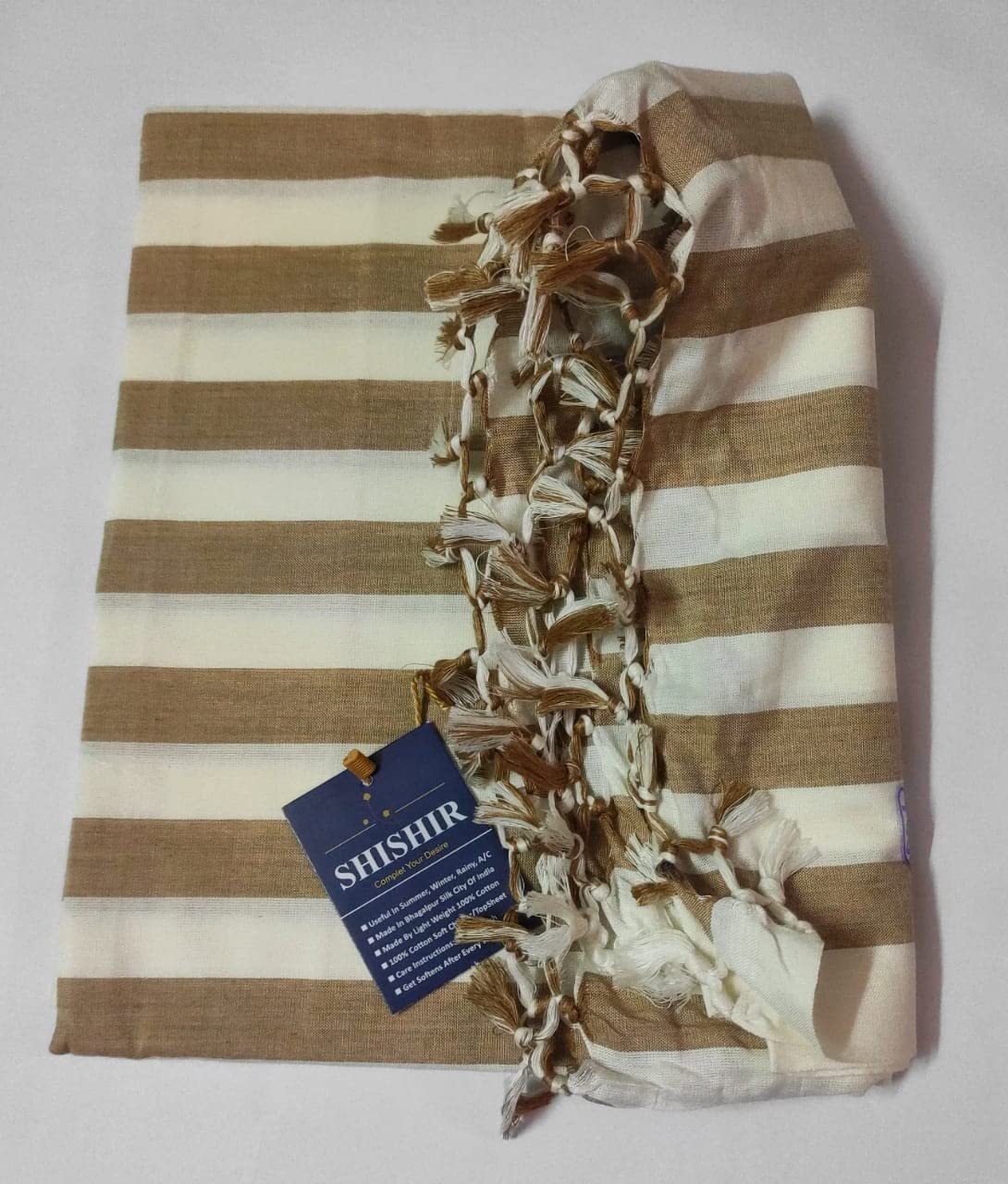 Export Quality Bhagalpuri Handloom Cotton Soft Strip Top Sheet Odhne Wali Chadar- Blanket Duvet Khes Throw Bedspread for Summer Rainy Mild Winters, Size 5 x 7 feet-image-13