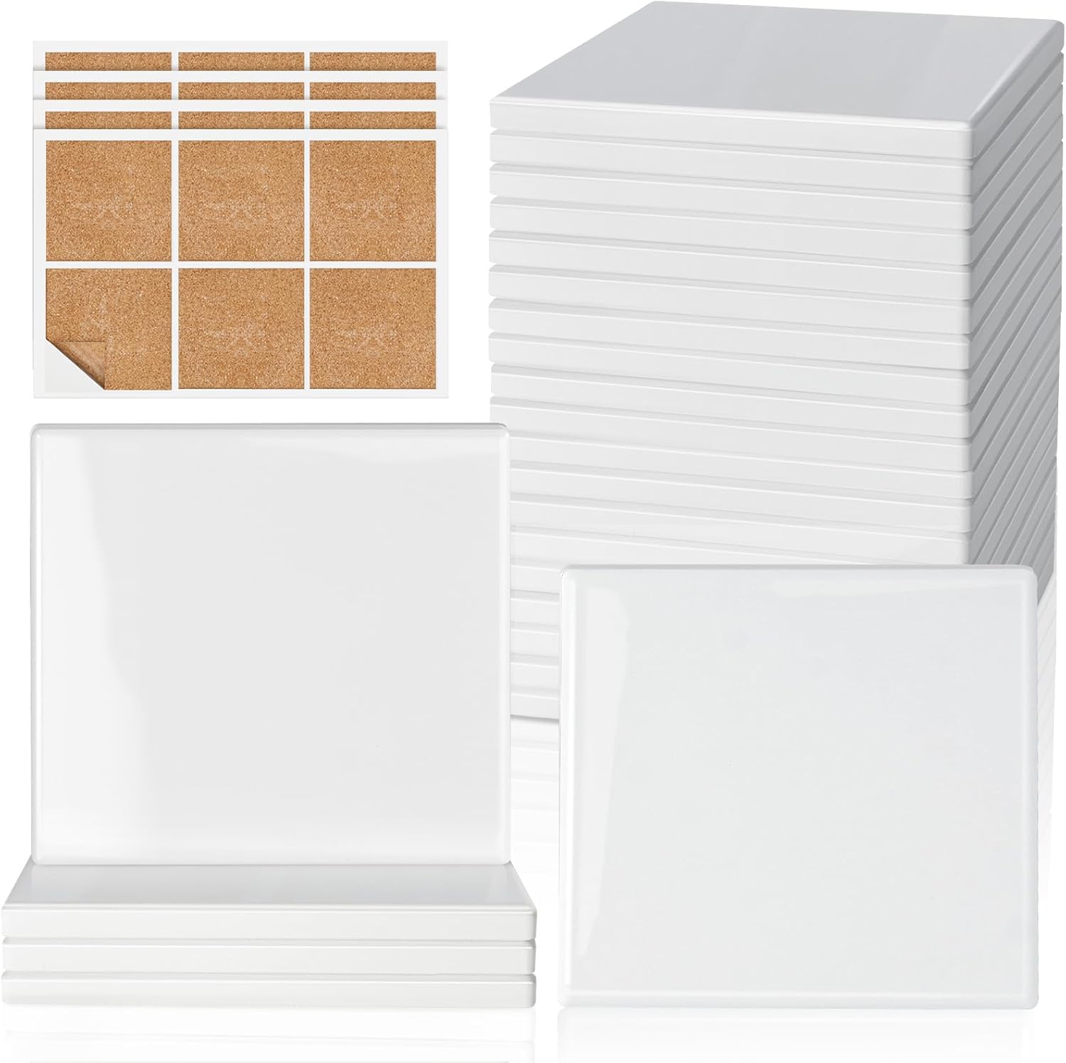 24 Pieces Sublimation Coasters, GOH DODD Glossy Ceramic Tiles Glazed Blanks with Cork for DIY Alcohol Ink Heat Transfer Painting Housewarming Gifts Wedding Arts Crafts School Education, Square, 4 Inch 4 Inch-24 Pieces-Square