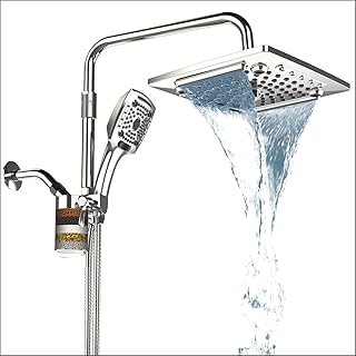 ELLO&ALLO Filtered Rain Shower Head with Handheld Spray, Rainfall Shower Head Combo with 59" Hose, Dual Showerhead Set with Adjustable Shower Extension Arm, Chrome
