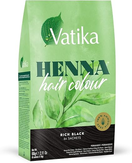 Vatika Henna Rich Black Hair Colour, 60g, 6 x 10g Sachets, 100% Ammonia Free, for Vibrant Color, Shine &amp; Coverage