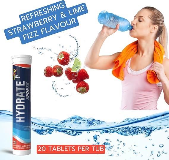 Hydration Tablets x20 - Electrolyte Energy Drink, Strawberry & Lime Flavour | Rehydration Tablets with Vitamins, Minerals Potassium, Magnesium, Sodium - Workout, Sports, Gym, Running Salts, Recovery