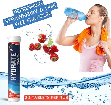 Hydration Tablets x20 - Electrolyte Energy Drink, Strawberry & Lime Flavour | Rehydration Tablets with Vitamins, Minerals Potassium, Magnesium, Sodium - Workout, Sports, Gym, Running Salts, Recovery