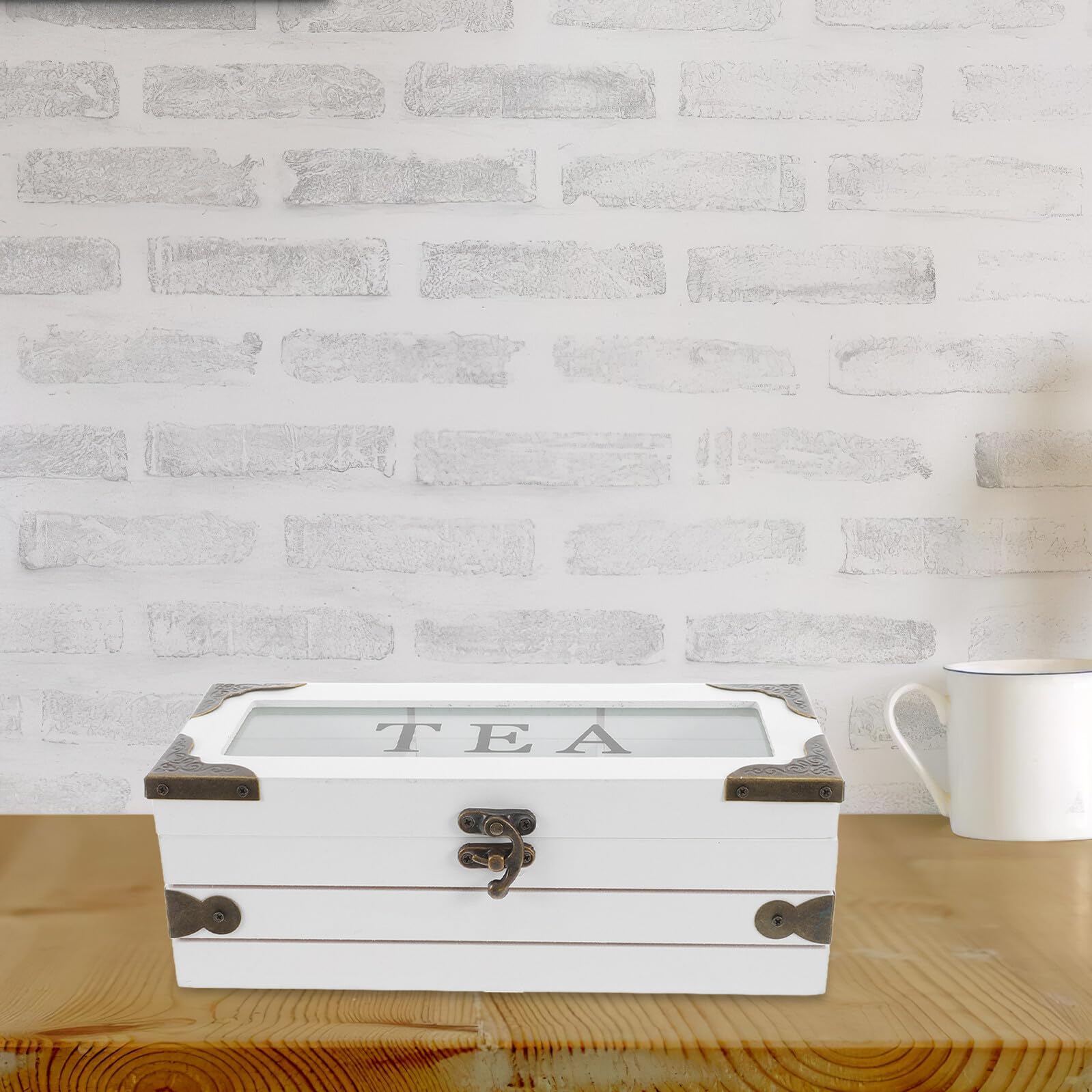 Holz teebeutel aufbewahrungsbox mit Deckel Multifunktions Organizer Fach für Tee Kaffee und Zucker Platzsparende Teeaufbewahrung für Küche und Eleganter Teebeutelhalter