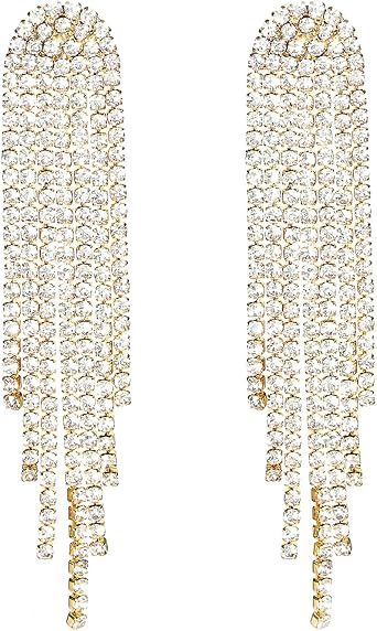 Dangle Tassel Earrings for Women, Bohemian Crystal Long Tassel Earrings Bling Drop Earrings Party Wedding Chain Earrings Jewelry Gift for Ladies Wife Mother Girls