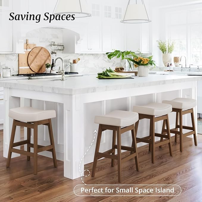 Banco set de 3 con patas de madera y asiento de cuero sintético miniatura 5
