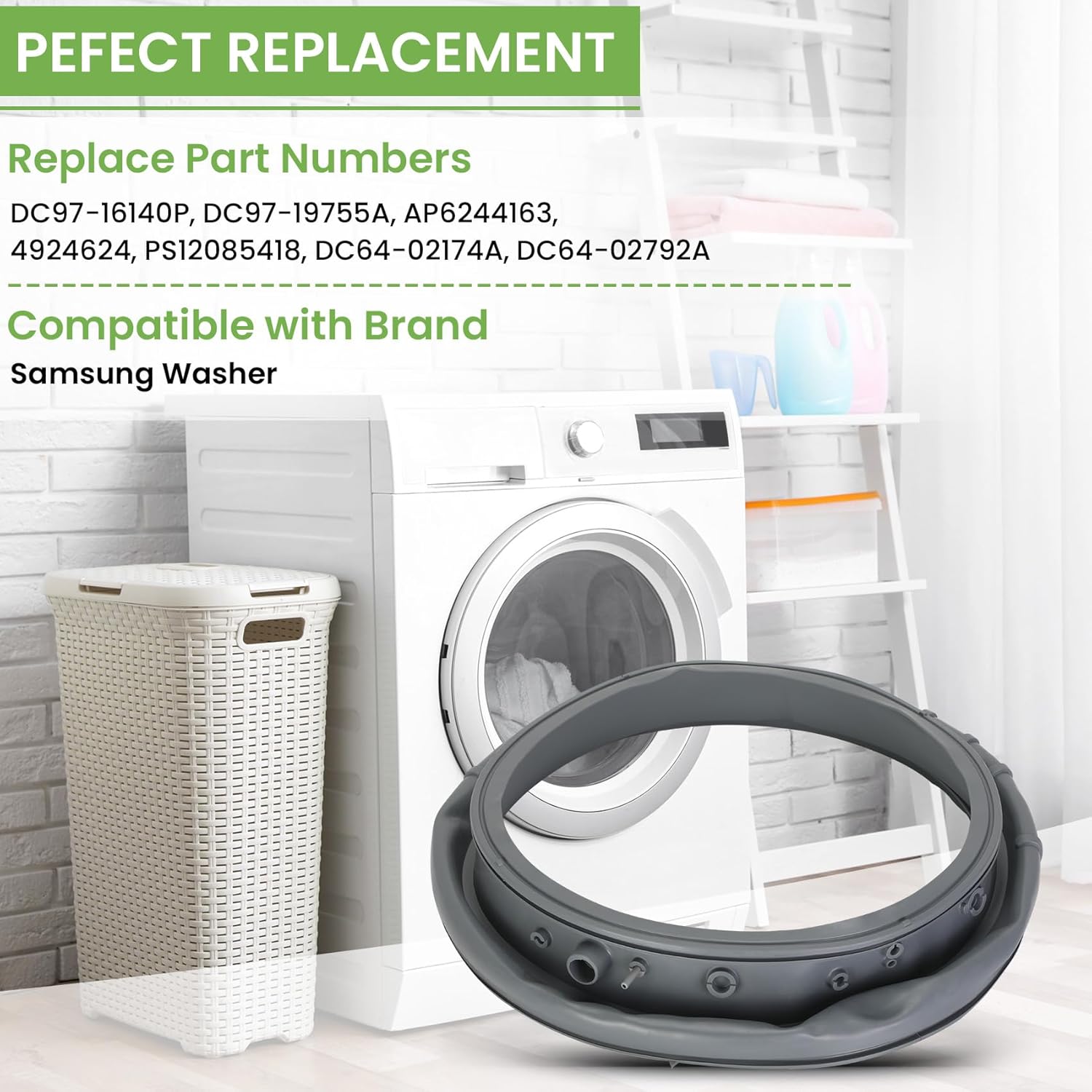 DC97-16140P Washer Door Boot Seal Gasket for Samsung Washing Machine Parts WF45M5500AZ/A5,WF45K6200AW/A2,WF45N5300AW/US Replace 4546012,AP6002538,PS11735181,EAP11735181 Washer Rubber Seal Replacement