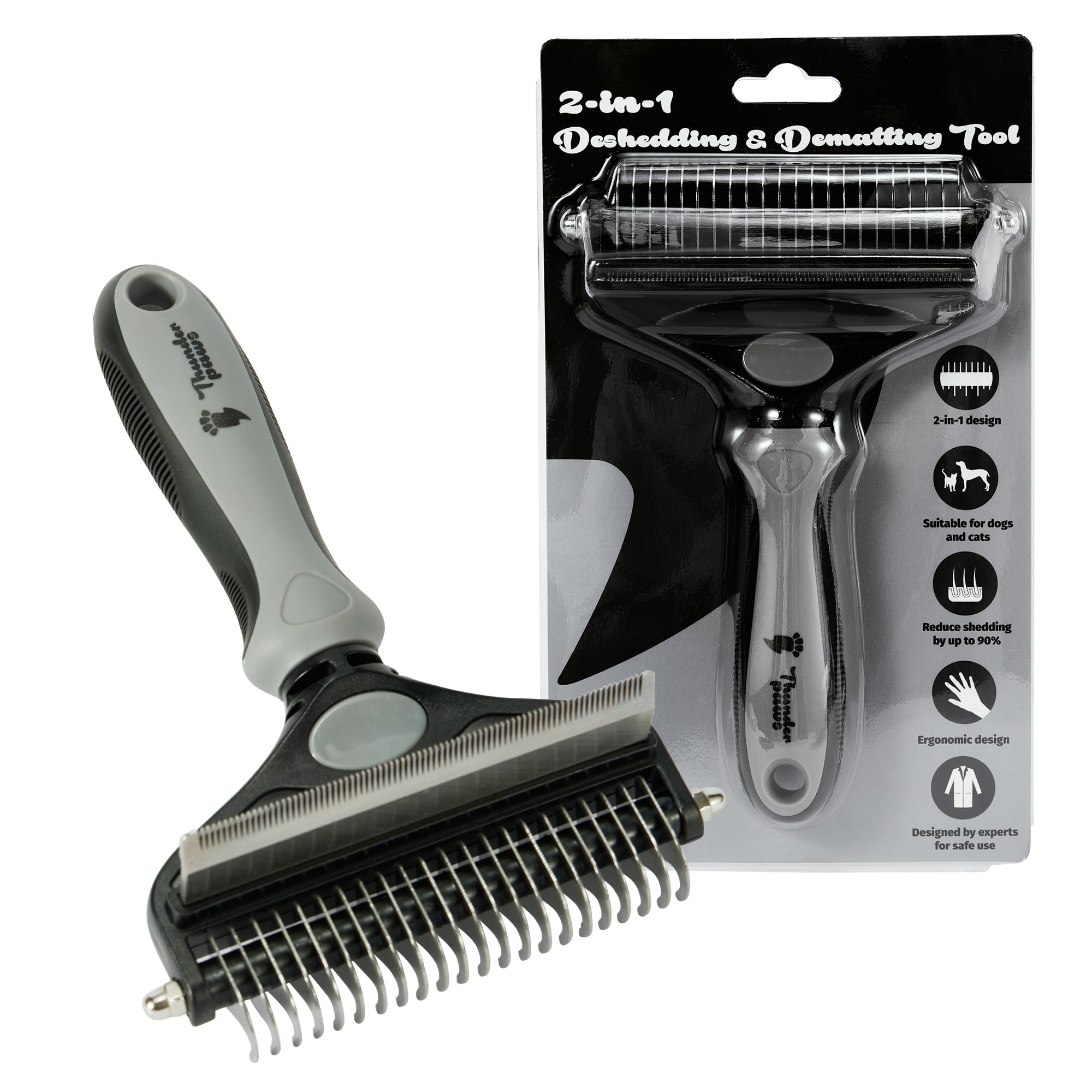 2-in-1 Deshedding Brush and Dematting Rake by Thunderpaws