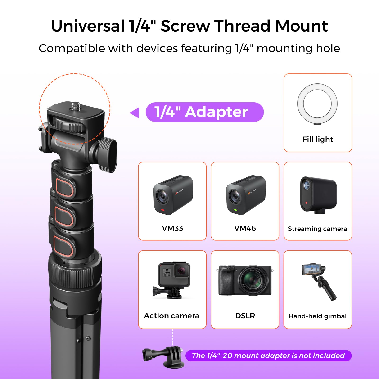 NearStream VM33 – Set aus drahtloser Streaming-Kamera und verstellbarem 64"-Stativ, 2K-Live-Streaming-Kamera mit robustem Stativ für YouTube, TikTok, Zoom und Videoaufnahmen