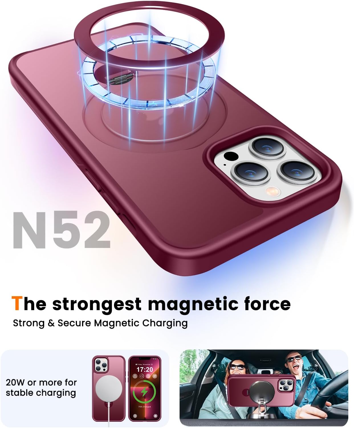 360° Rotatable Magnetic Stand for iPhone 15 pro Case Compatible with Mag-Safe 16FT Military Drop Protection, Anti-Scratch/Fingerprint Shockproof iPhone 15 pro Phone Case(Matte-Wine Red)