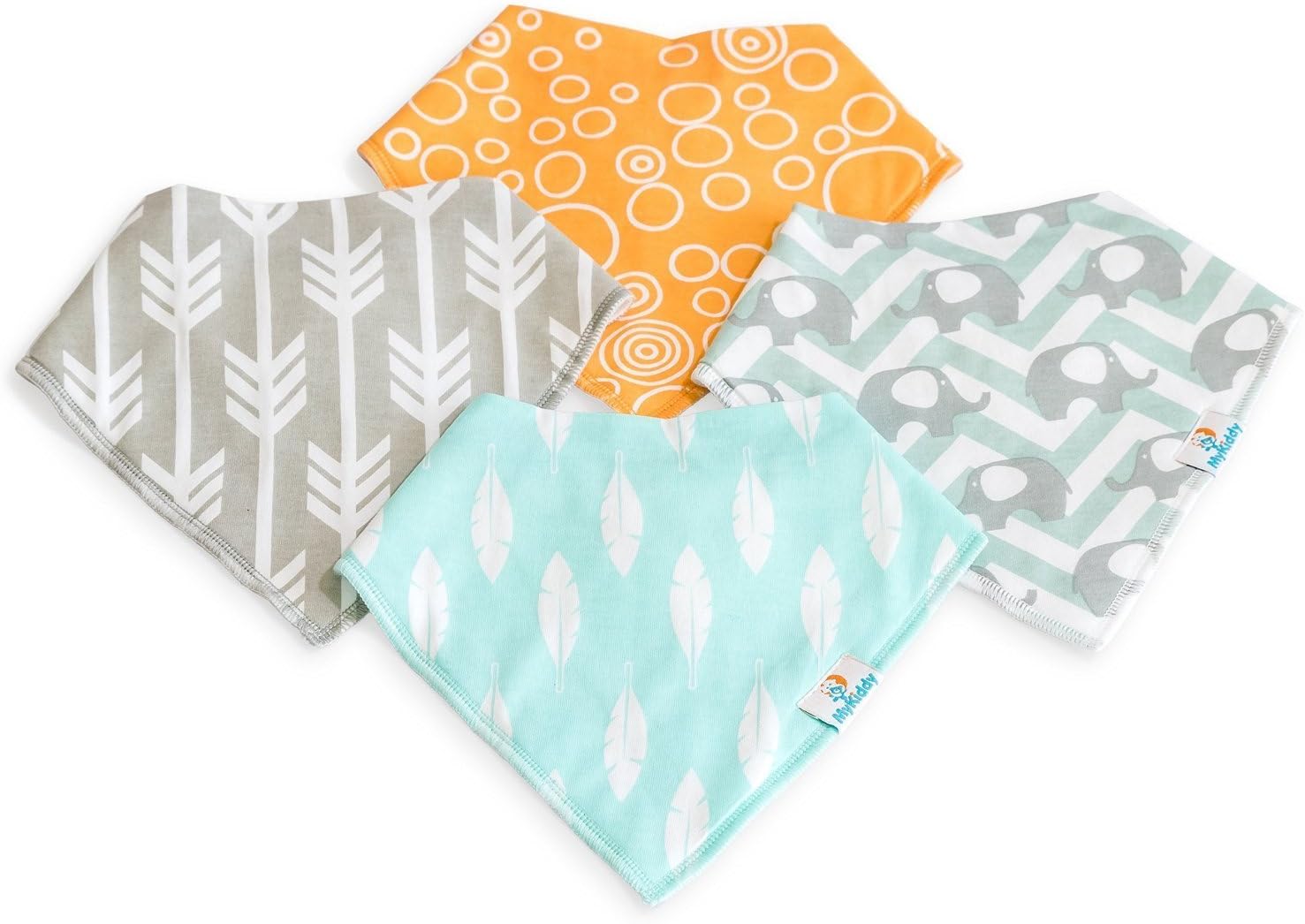 Baby Bandana Drool Bibs by MyKiddy Premium Set of 4 Extra Absorbent Baby Bibs for Girls and Boys (Unisex) with Adjustable Snaps