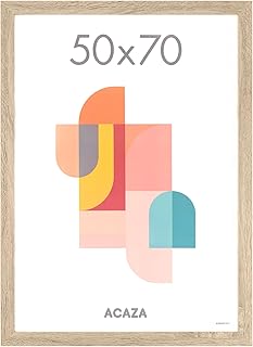 ACAZA Cadre Photo 50 x 70 cm, En Bois MDF et Verre Acrylic, Pour Photos, Posters et Puzzles 1000 pièces, Décoration Murale, Portrait et Paysage, Chêne Clair