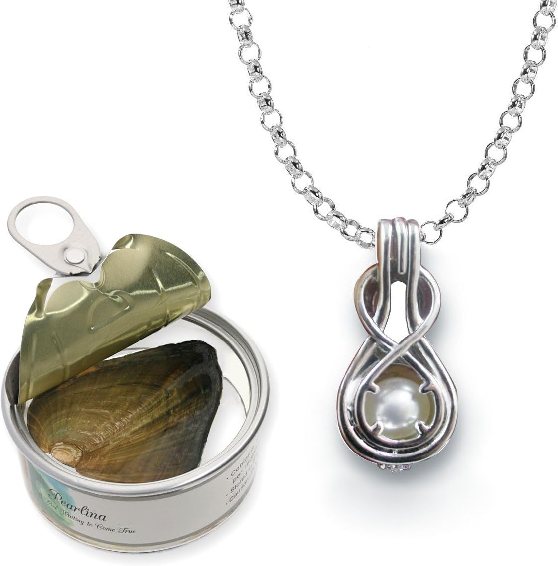 infinity Pearl Necklaces for Women - Real Freshwater Cultured Pearl in oyster Set - Dainty Pearls Necklace for Women -Silver-tone Pendant -Stainless Steel chain - Collar de Perlas Para Mujer