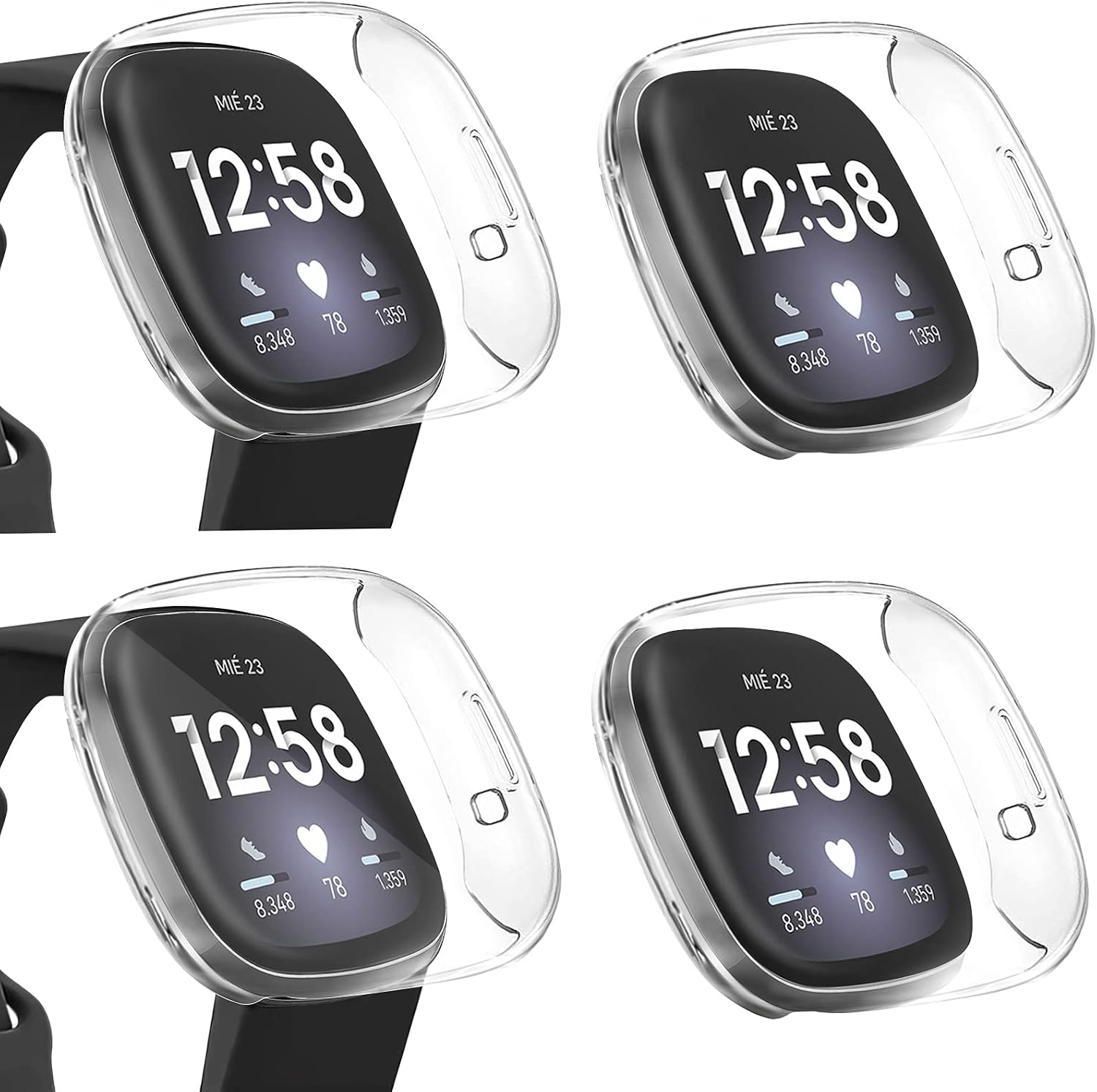 [4 Pack] Mugust Screen Protector Compatible with Fitbit Versa 3 Case and Fitbit Sense Case, TPU Plated Full Around Protective Case Cover for Fitbit Versa 3 Smartwatch (Clear, Clear, Clear, Clear)