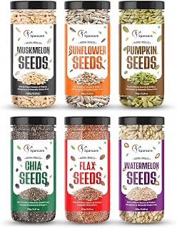950 gram Raw Seed Combo (Pack of 6) Nutrient-Packed Chia, Flax, Pumpkin, Sunflower, Watermelon & Muskmelon Seeds with Omega 3, Protein, Zinc & Fiber