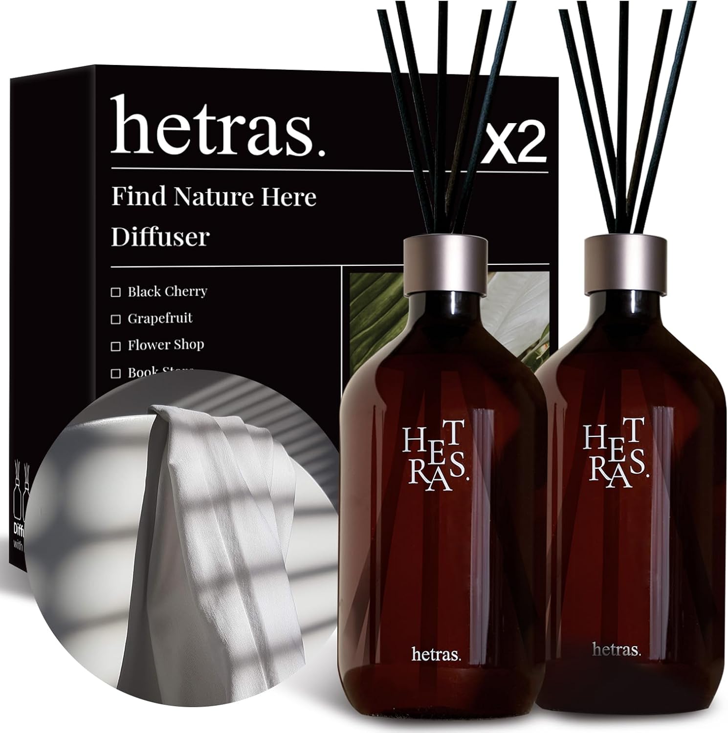 Amazon.com: hetras Premium Reed Diffuser Set 16.9 fl.oz. 2 Pack | White ...