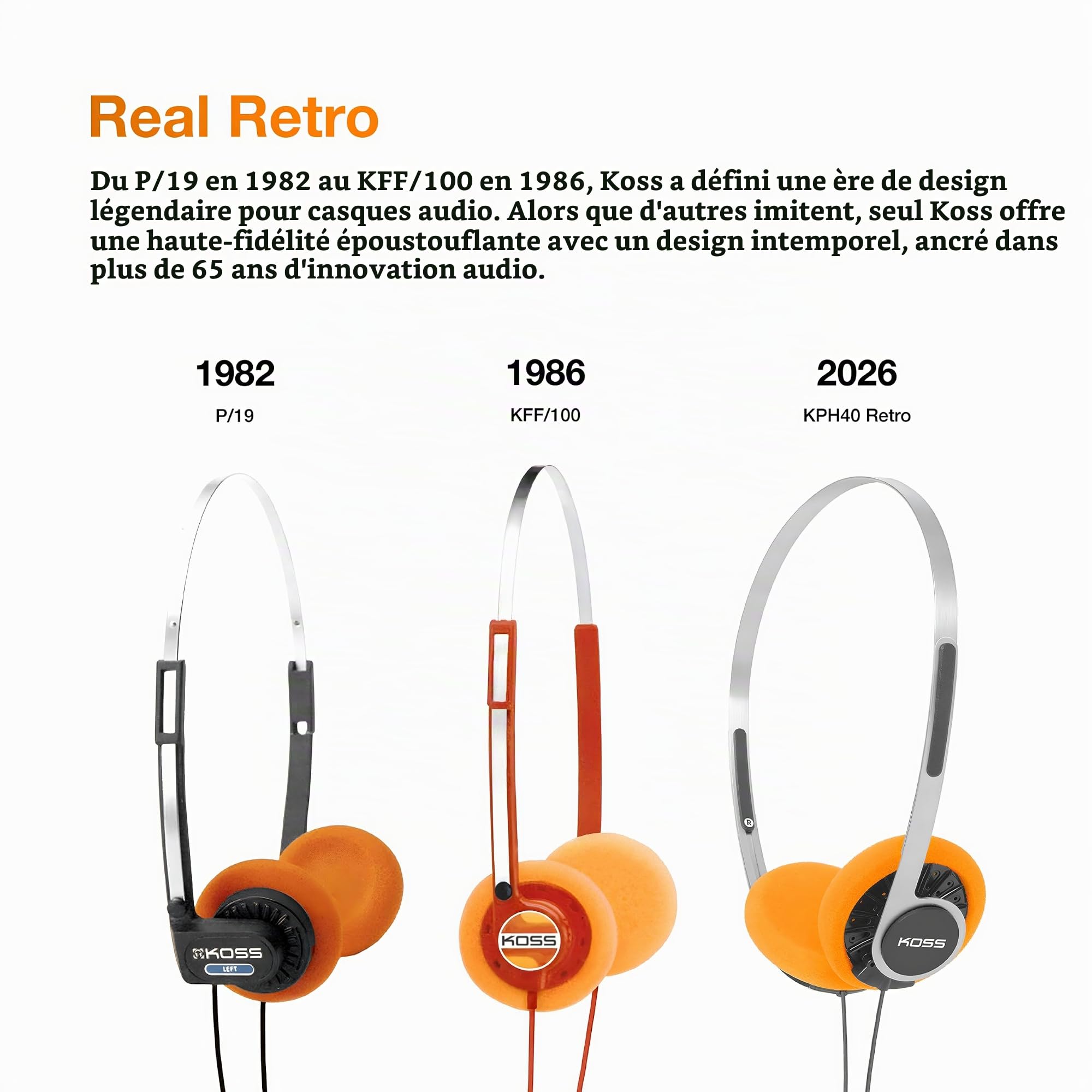 Koss KPH40 Casque supra-auriculaire rétro style années 80 90 coussins