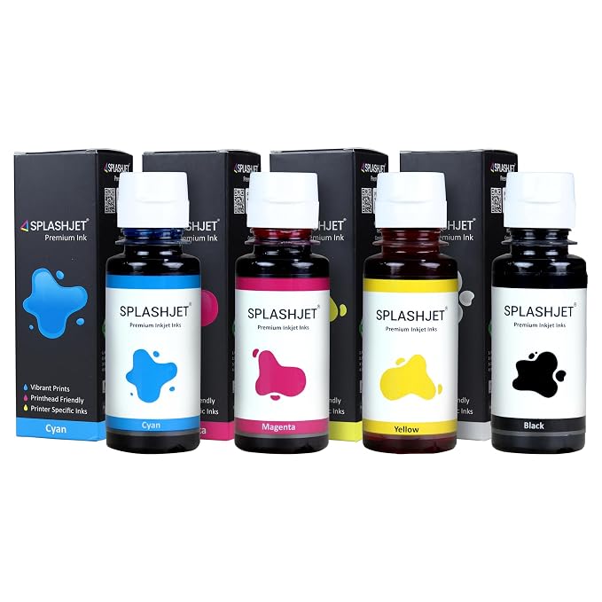 Splashjet 51/52 Compatible Refill Ink for HP GT 5810, 5820, 5821, 310, 315, 319, 415, 419, 410 Printer - Compatible with GT51, GT52 Ink Code - (90gm x Black) (70gm x C/M/Y) - 502371