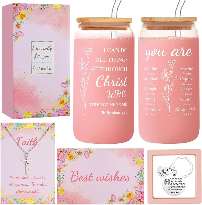 Christian Gifts for Women, Inspirational Religious Gift for Birthday, Mother’s Day, Christmas, Catholic Faith Based Gifts for Mom, Wife, Sister, Grandma, Aunt, Best Friend, 16oz Scripture Glass Cup