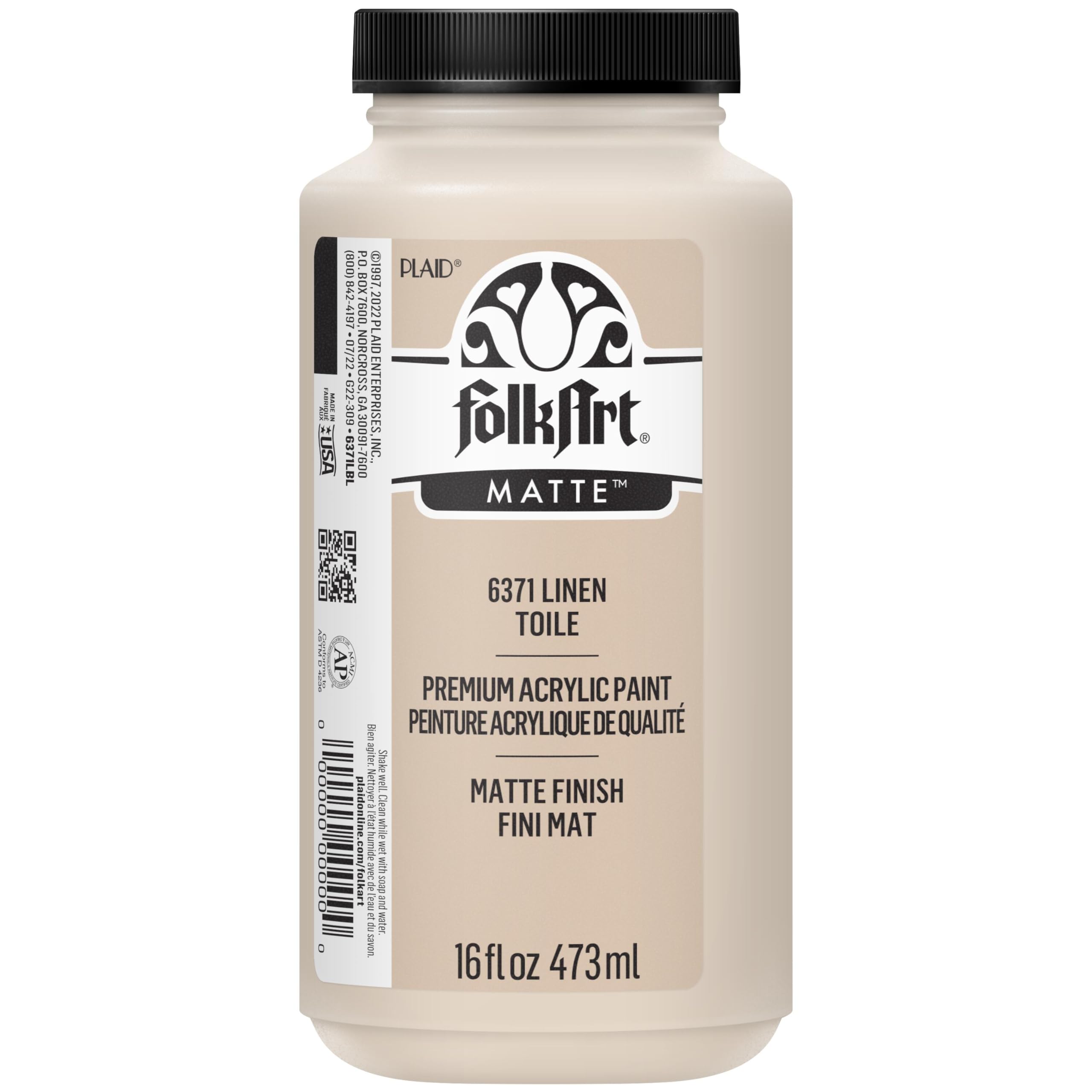 FolkArt Matte Acrylic Paint in Assorted Colors, 16 oz, Linen 16 Fl Oz