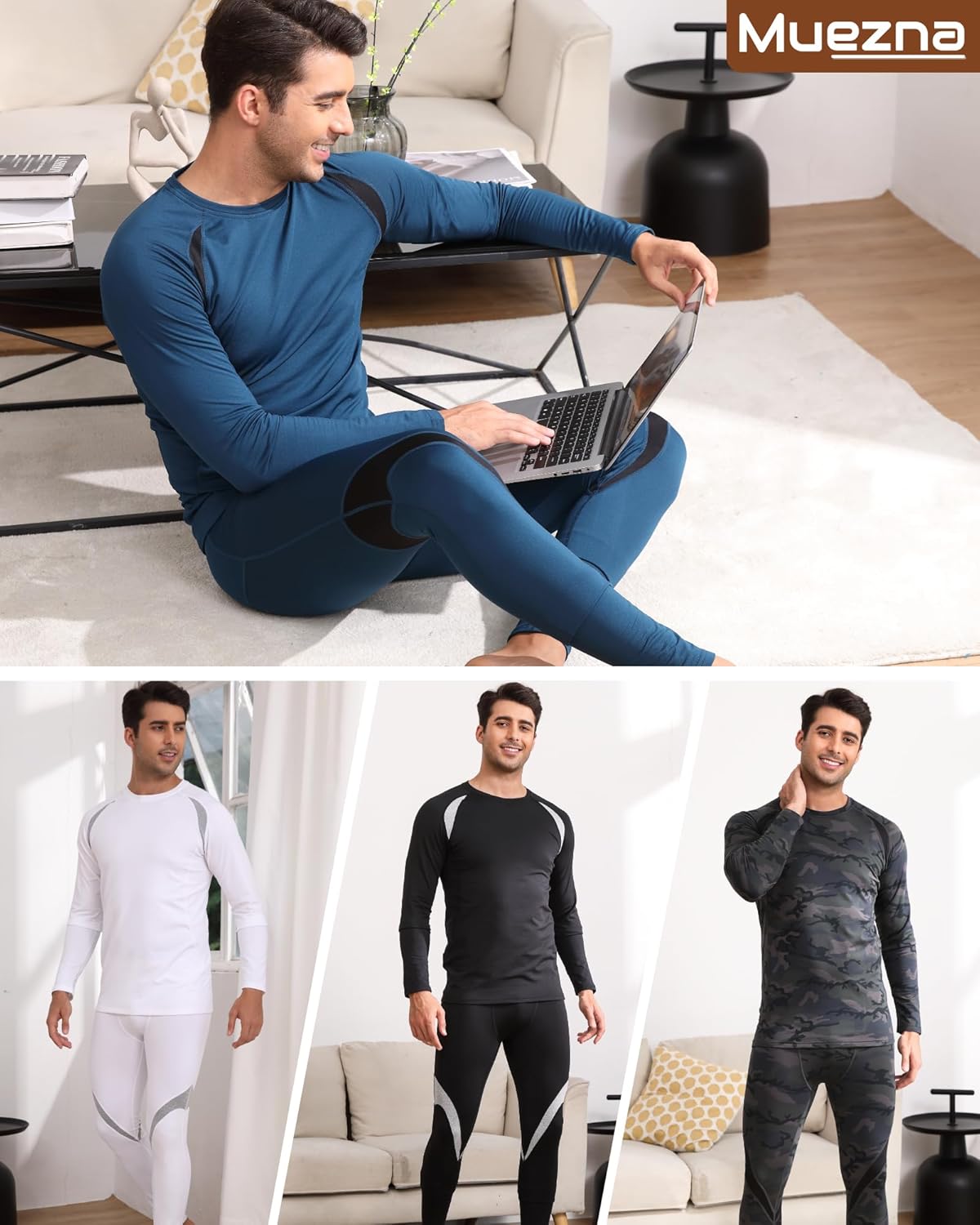 Muezna Men's Thermal Top and Bottom Set Underwear Long Johns Base Layer with Soft Fleece Lined - Image 6