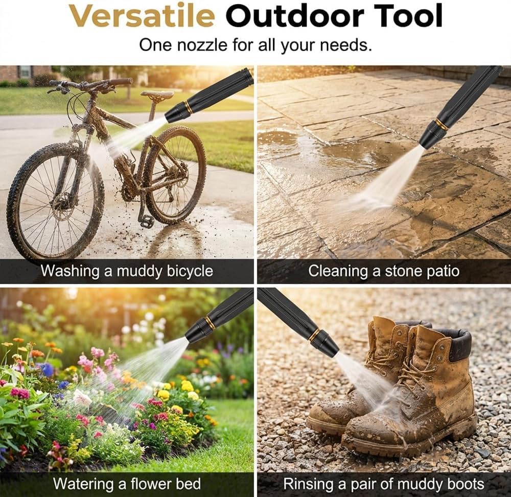 High Pressure Power Washer Nozzle with Connector Set, Power Jet Water with Three Spray Modes, Direct Spray Gun, Multi Function Watering Sprayer for Cleaning Yard Pets Car (1 PCS)