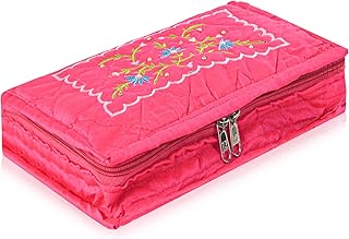 Cotton Blend Embroidery Jewellery Kit cum Pouch, Pink