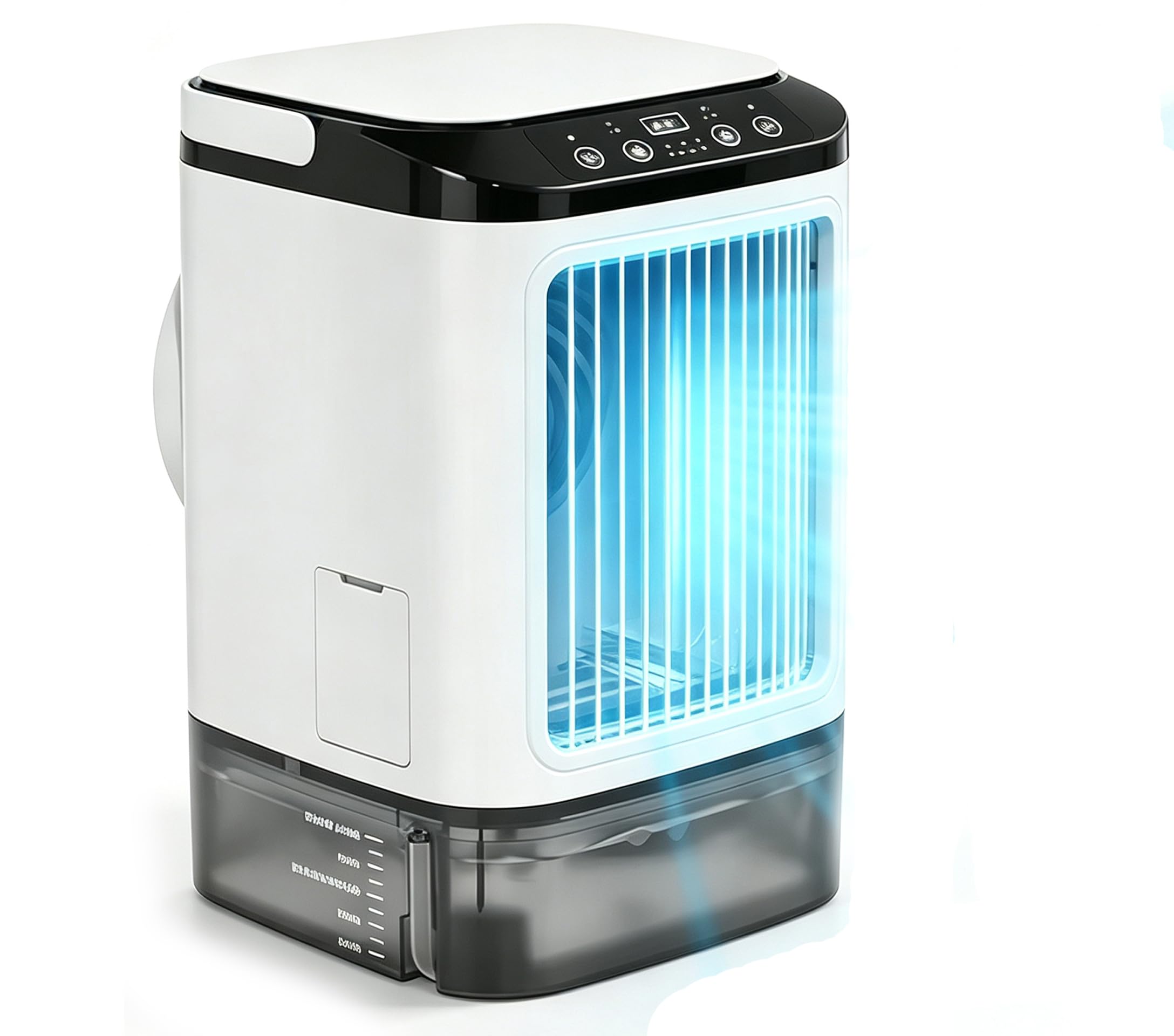 1000ml Portable Air Conditioner with Remote Control, 5-in-1 Mini Air Cooler, 3 Wind Speeds & 3 Mists Modes, 2-8H Timer, 7 Colours Light, Mobile Air Cooling Fan for Room/Office, Plug-in