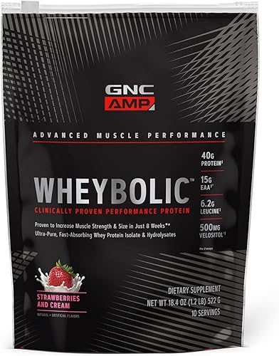 Vista 19 de GNC AMP Wheybolic - Proteína en polvo clínicamente probada, 1.41 onzas de proteína de suero de leche, BCAA, leucina, aumenta la fuerza muscular