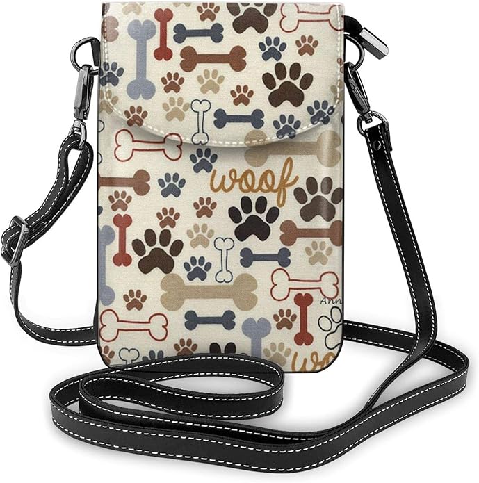 Dog Bones Paw Prints Cell Phone Purse Crossbody, Phone Bag, Crossbody Cell Phone Wallet Purse